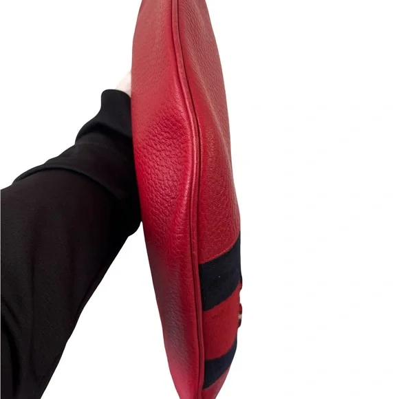 Gucci Britt New Web Hobo Red Pebbled Leather GG Logo Shoulder Bag - Picture 2 of 8